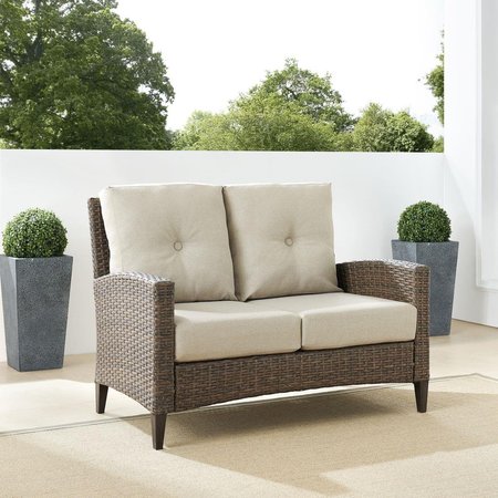 CROSLEY FURNITURE Outdoor Wicker High Back Loveseat, Oatmeal & Light Brown CO7161-LB